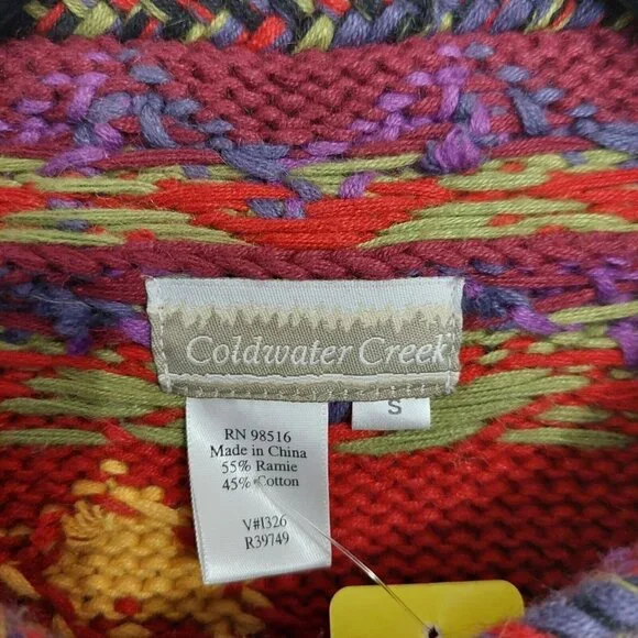 Coldwater Creek Red Southwest Aztec  Geometric Button Down Sweater Jacket Size L - Picture 5 of 9